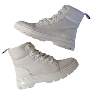 Dr. Martens White Combat Boots Size 10 Canvas Lace Up Lug Sole Combs Boot